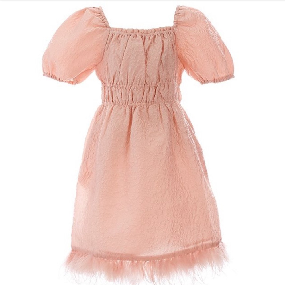 GB Big Girls Puff Sleeve Feather Baby Doll Jacquard Dress